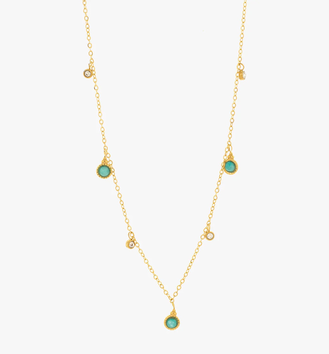 Gold plated necklace with emerald stones