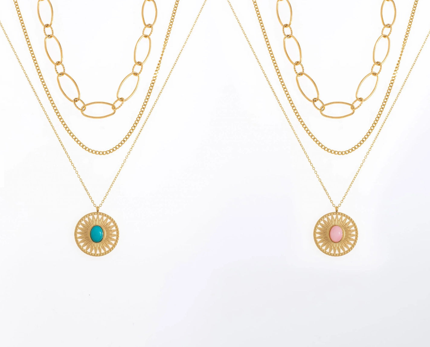 Gold plated , turquoise natural stone necklace