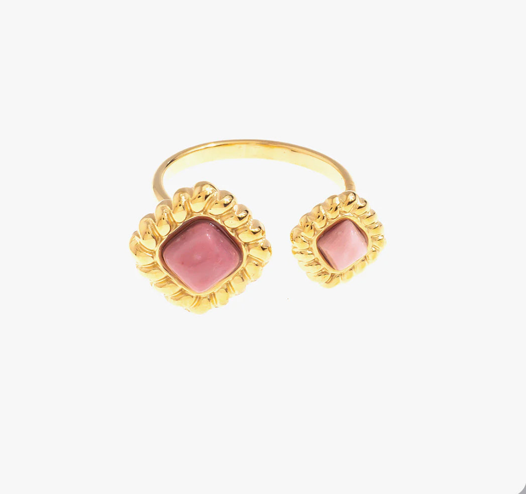 Rose quartz natural stone ring