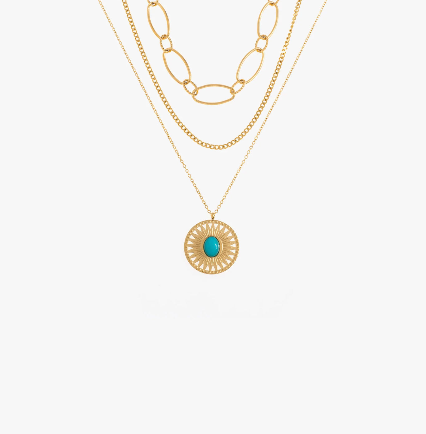 Gold plated , turquoise natural stone necklace